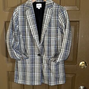 Nine West Blue and Black Plaid Blazer